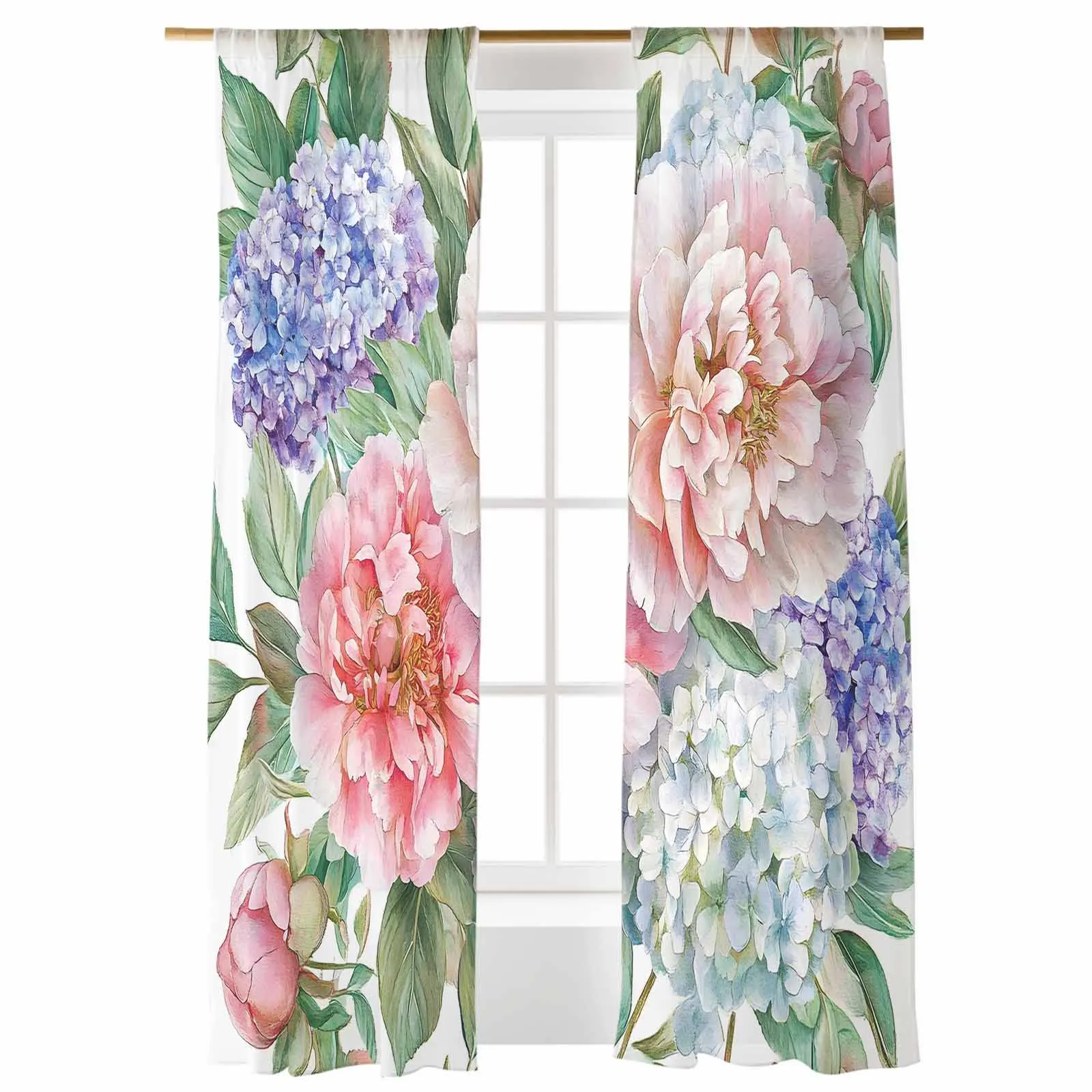 

Vintage Pink Flower Plant Voile Curtains Window Treatment Sheer Curtains for Bedroom Kitchen Drapes