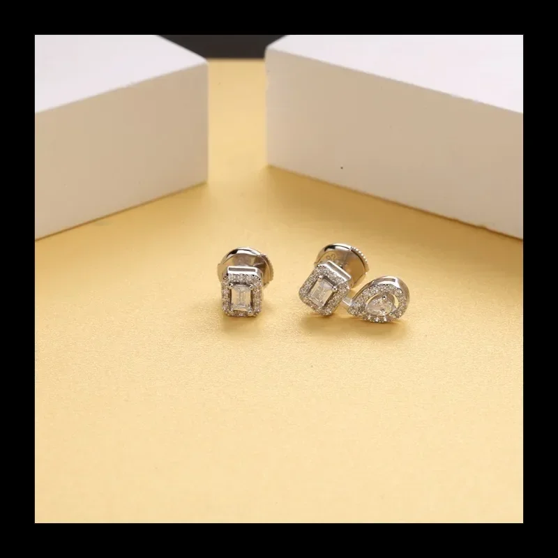 

Корейская версия Ins Cold Wind Нишевый дизайн, полный бриллиантов Циркон Квадратные серьги-гвоздики Нишевый дизайн