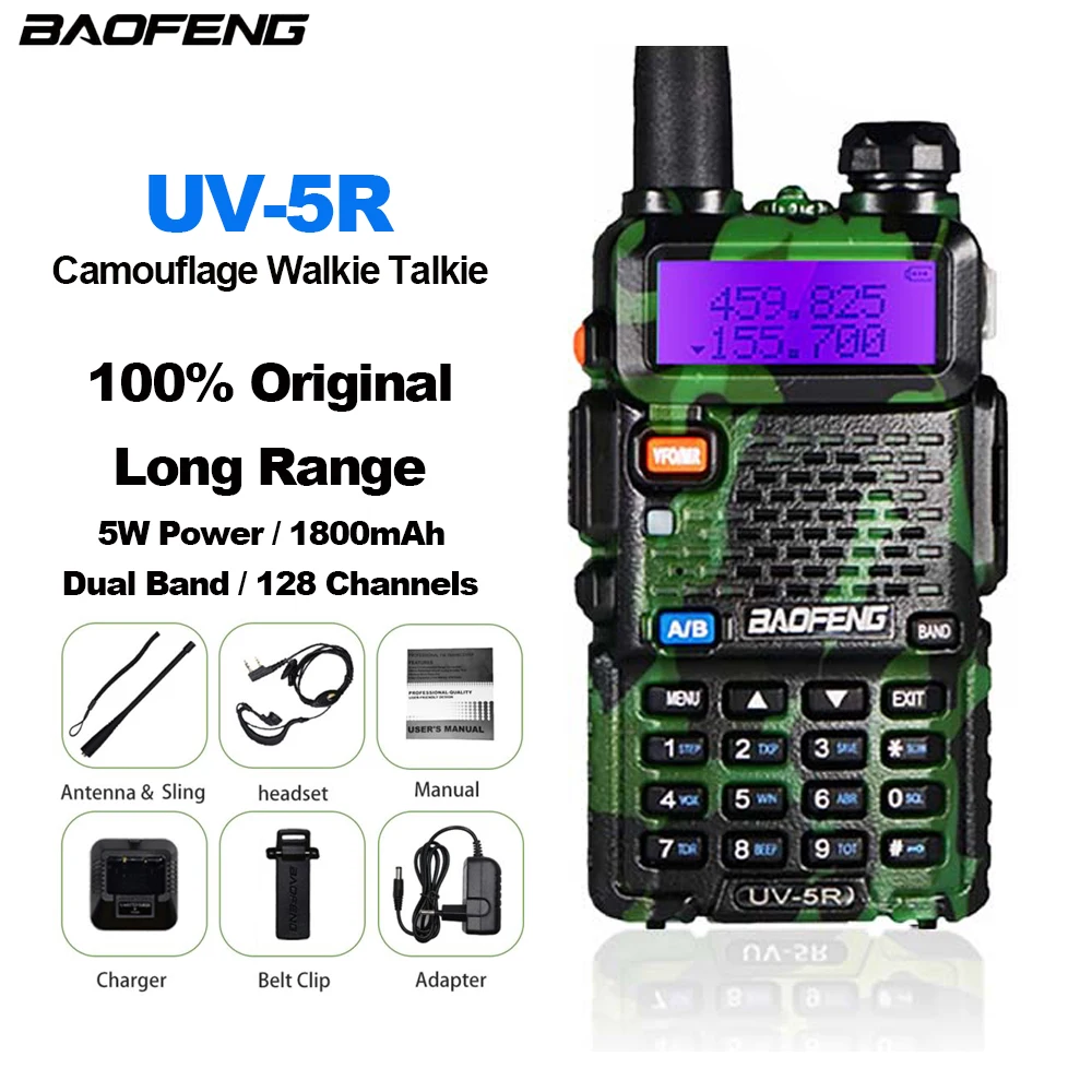 

BAOFENG UV-5R Camouflage Walkie Talkie BF-UV5R Portable Two Way Radios 5W U/V Dual Band 128CH CB Ham Radio Wireless Communicator