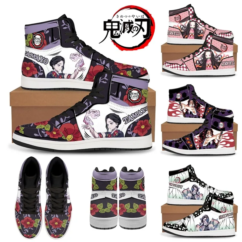 Anime Demon Slayer Nezuko Shinobu High Top Sneakers for Man Women Tanjirou Tamayo PU Casual Shoes Fashion Street Sneakers Gifts