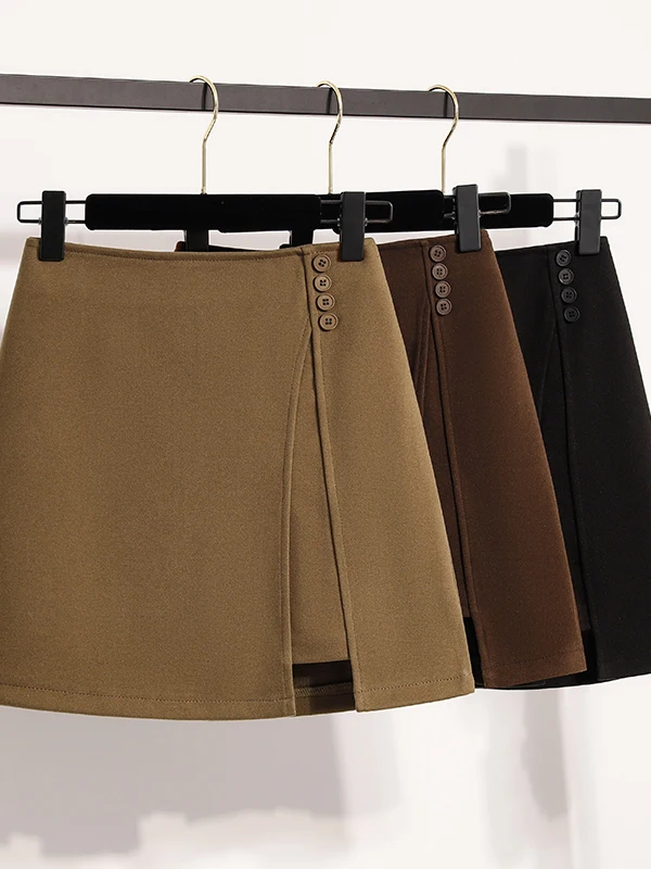 تنورة صوفية أصلية على شكل حرف a شق التخسيس Bodycon عالية الخصر Ele Sle لباس غير رسمي قطع مستقيمة شتاء 2025 #1