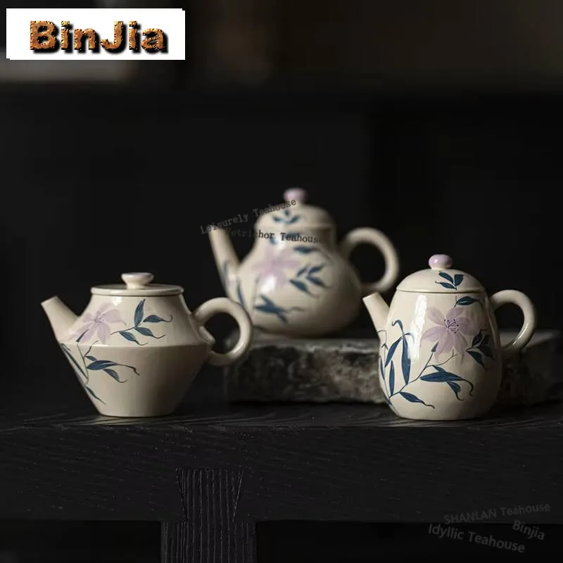 

Boutique Hand-painted Flower Teapot Handmade Ball Hole Filter Pot Creative Make Up Clay Pot Tea Brewing Kettle Tableware Craft
