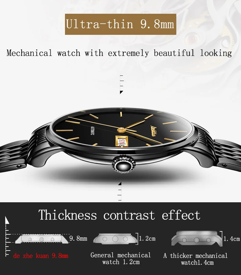 TAXAU Utral thin Automatic Self-Wind Watch For Men Stainless Steel Strap Classic Date Week Japan Mechanical Movement Wrisrwatch