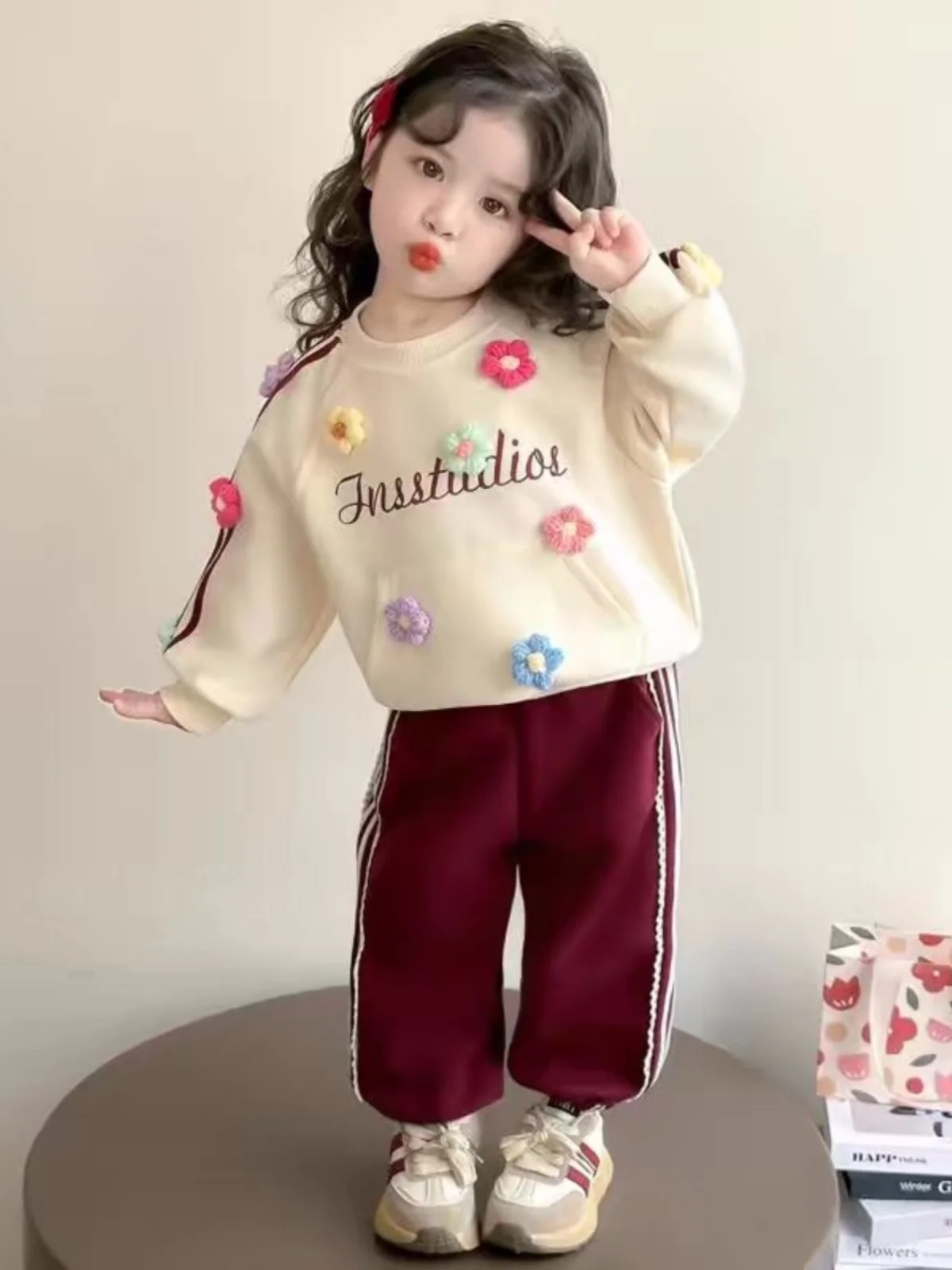 

Весенний детский повседневный комплект из двух предметов с цветочным принтом Baby Faion, простой сладкий комплект для девочек, длинный свек, длинный...