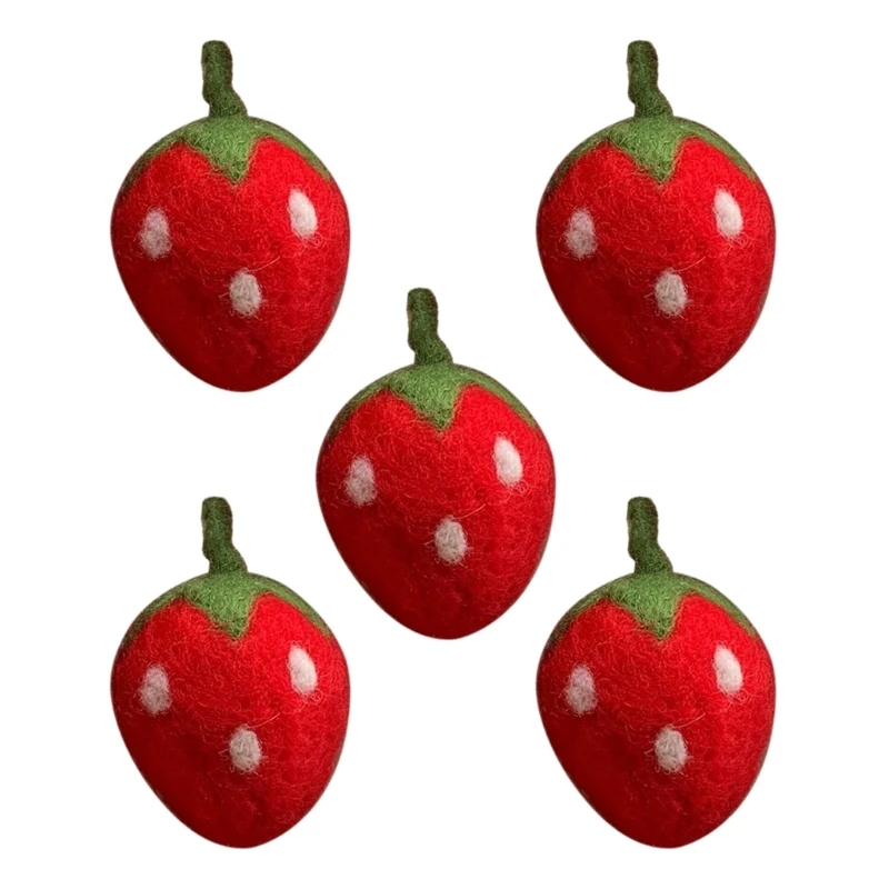 5pcs Wool Felt Strawberries for DIY Craft Mini Strawberry Ornament Decorations W3JF