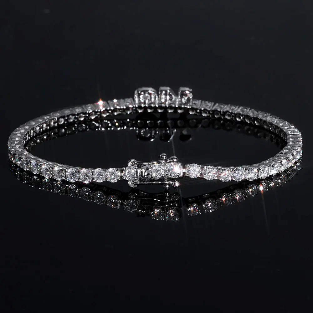 Nuoya Custom 3MM Moissanite Tennis Bracelet with Letter/Number Men Women Iced Out VVS1 925 Silver Bracelet Personalized Jewelry view 4