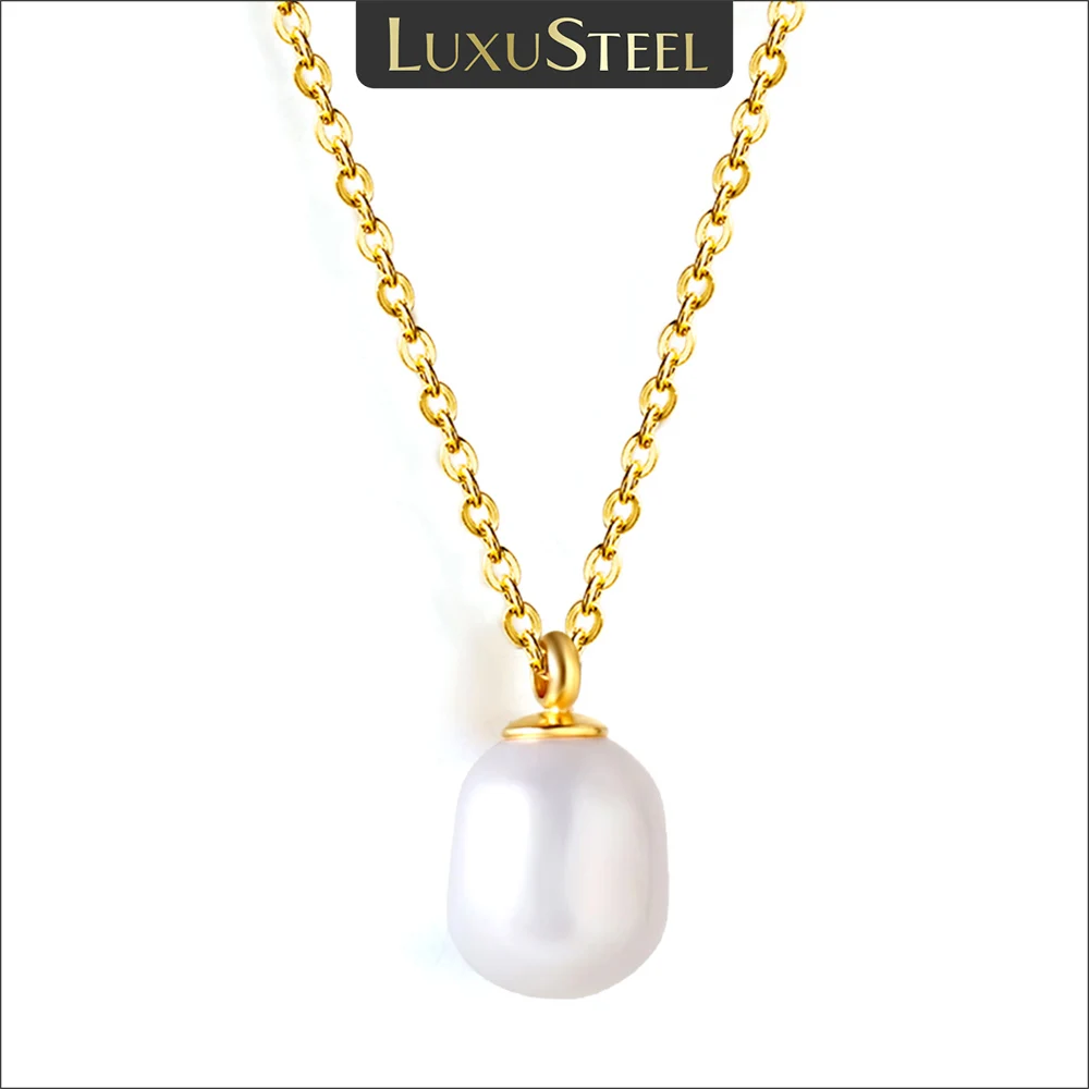 LUXUSTEEL Simple White Pearl Pendant Necklace For Women Stainless Steel Clavicle Chain Elegant Jewelry Valentine\'s Day Gifts