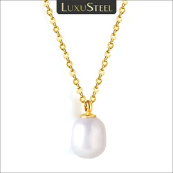 LUXUSTEEL Simple White Pearl Pendant Necklace For Women Stainless Steel Clavicle Chain Elegant Jewelry Valentine's Day Gifts