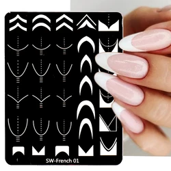 French Nail Art Stamping Plate Drawing Template Geometric Stripe Line Flower Love Lace 3D Image Stencil Mold Printing Tool BESW