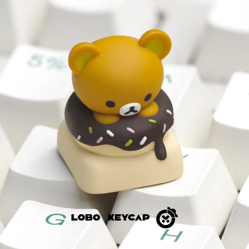 Joli capuchon de touche Rilakkuma en résine, thème donut, remplaçable, pour clavier mécanique, personnalisé, créatif, pour passionnés, vente en gros, jouet