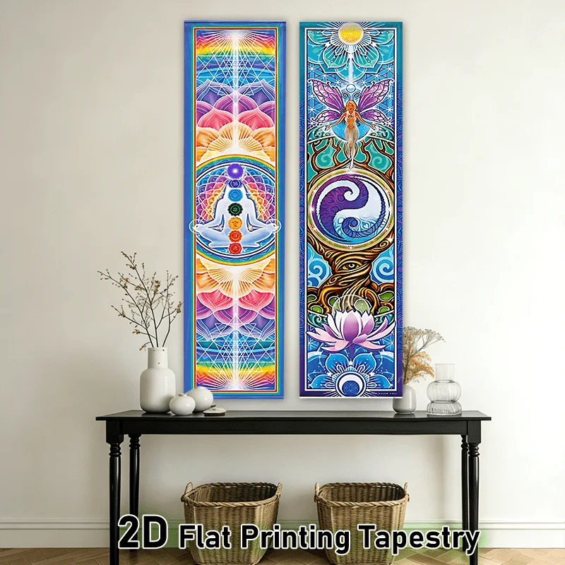 40x150cm 7 Chakras Tree Of Life Yin Yang Tapestry Spiritual Healing Vertical Long Wall Hanging Meditation Yoga Tapestry Bedroom