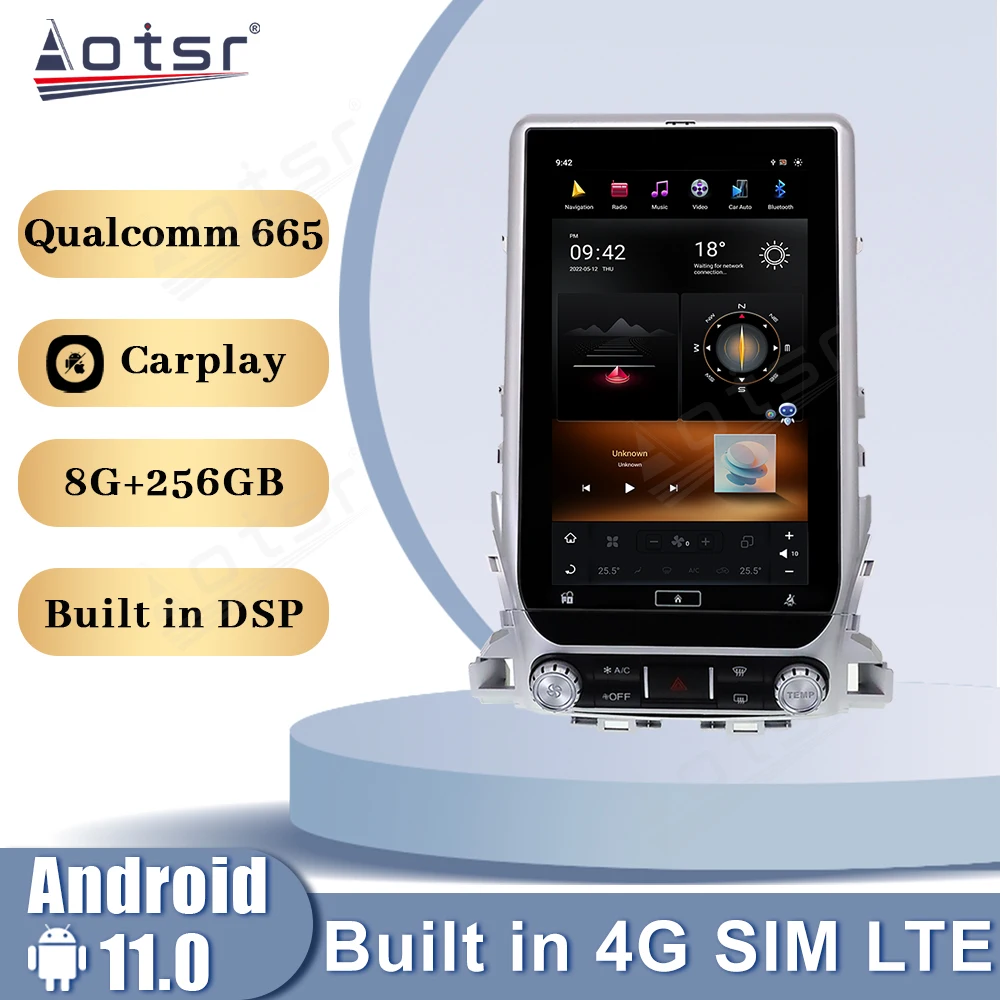 13.6 ' HD Screen Android 11 Qualcomm For Toyota Land Cruiser LC200 2016-2018 Car Radio Multimedia Player GPS CarPlay Head Unit