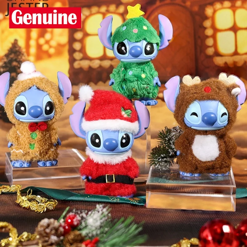 Hot Genuine Christmas Stitch With Outfit Series Blind Box Kawaii Stitch Figure Toy Collectible Doll Mystery Box Stitch Christmas