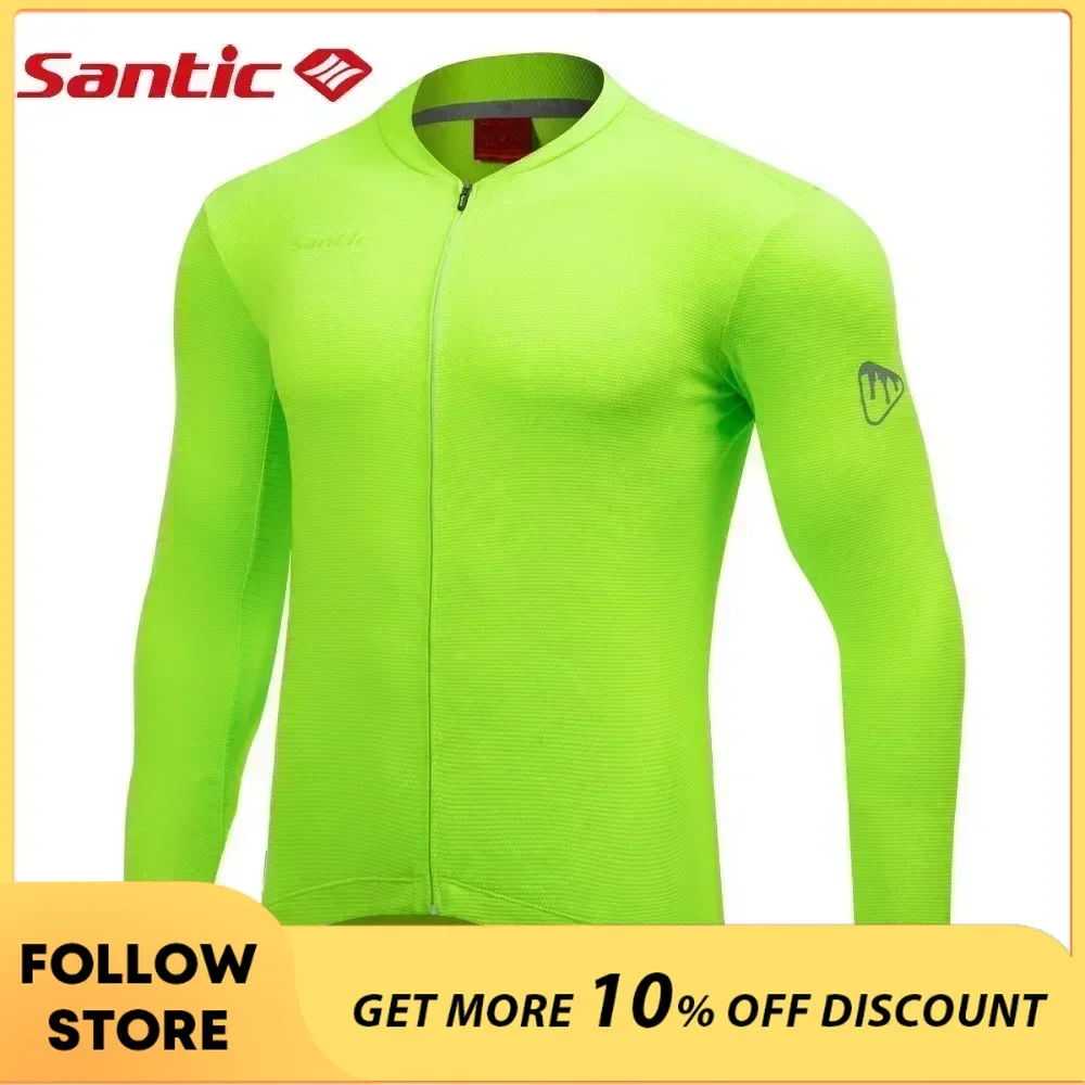 Santic Mens Cycling Jersey Spring Summer Long Sleeve MTB Biking Shirts Breathable Reflective Lightweight Bicycle Sports Clothing