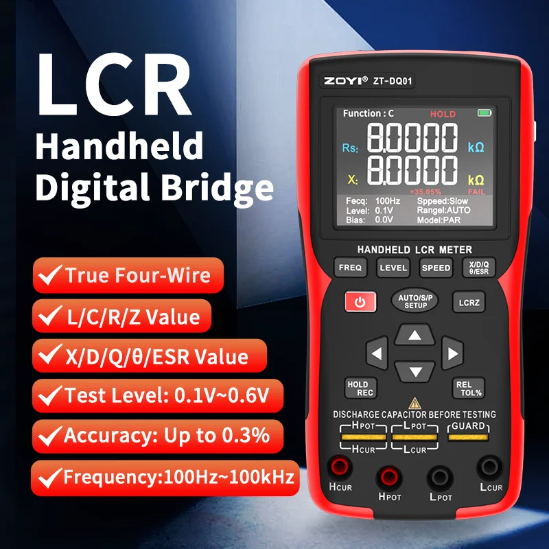 ZOYI DQ01 LCR Digital Bridge Meter Handheld High Precision Capacitance Inductance Resistance Tester with Digital Display