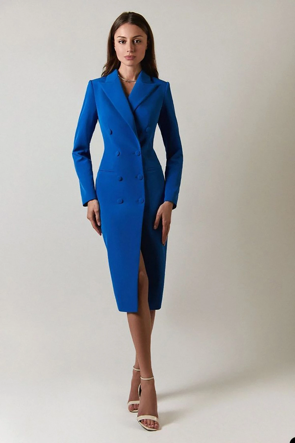 Royal Blue Double Breasted Women Blazer Street Power For Wedding Mother of the Bride Wear Evening Party Formal Long Jacket