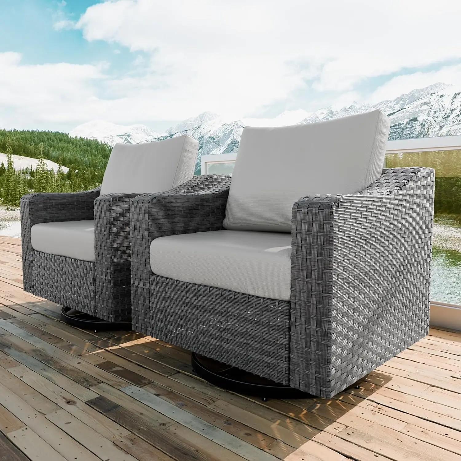 

Patio Chairs Outdoor - All Weather Wicker Rocker Chair Set of Sofa Chairs with Side Table for Outside Porch Backyard Garden