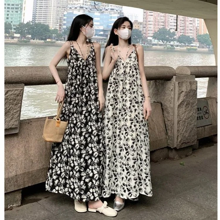 

plus Size Summer Floral Print V-Neck Dress Casual Lightweight Loose Long Skirt for Heavy Women Comfortable Breathable Maxi Dress