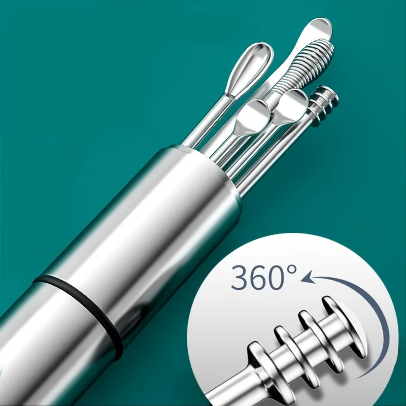 

6 шт., инструмент для удаления ушной серы из нержавеющей стали, коллектор ушной серы, спиральный поворот, ушная палочка, ложка для чистки ушей, набор инструментов для чистки ушей