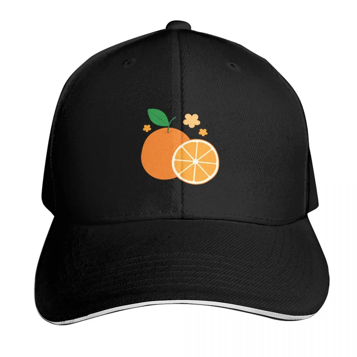 Oranges and Flowers on Dark Blue Baseball Cap Breathable Mesh Back Adjustable Buckle Closure Moisture Wicking Quick Dry