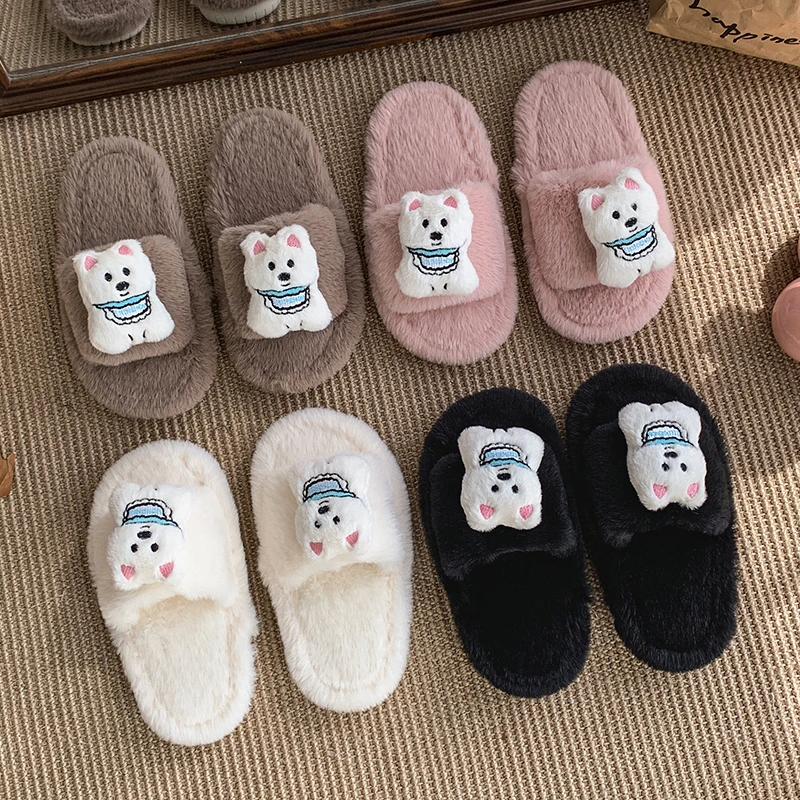 

2025 Winter New Children Casual Cotton Slippers for Girls Fashion Korean Style Soft Bottom Anti-slippery Versatile Cute Dog Shoe