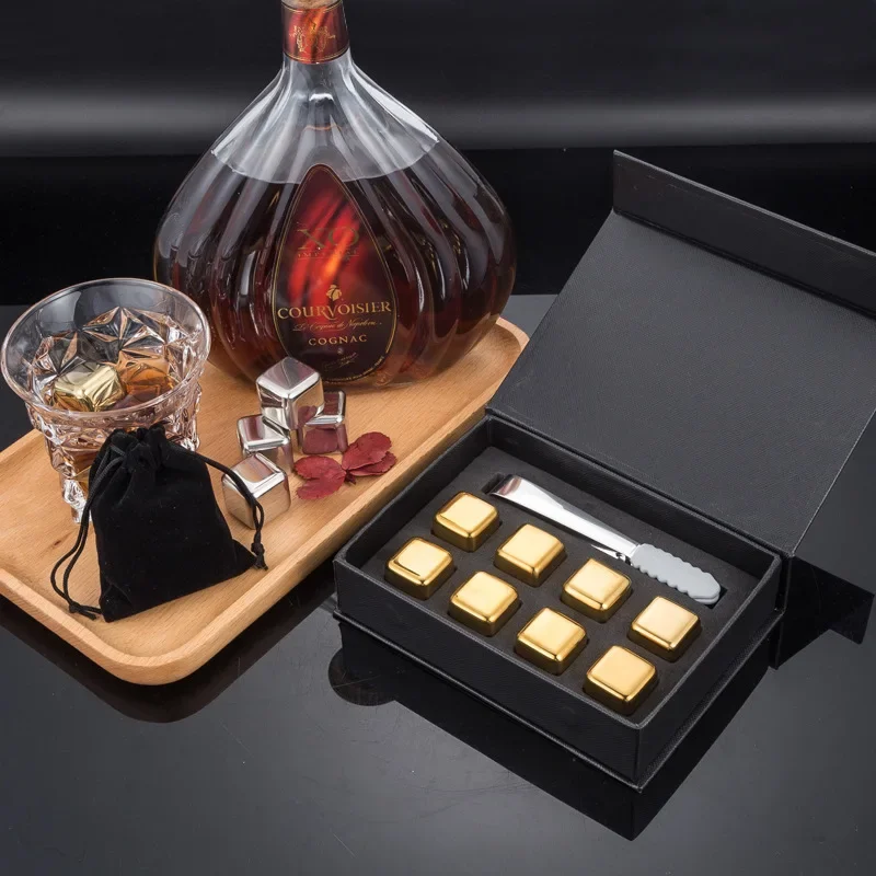 

Reusable metal ice cubes 304 stainless steel ice cubes whiskey beer gift box with ice stones that do not melt ice accessories