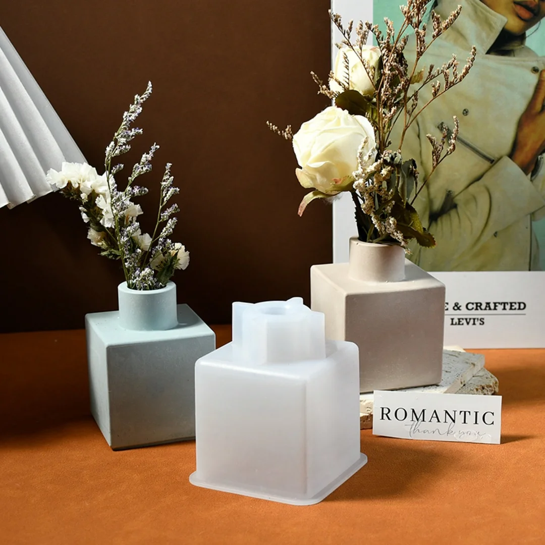 Mini Handmade Concrete Planter Flower Vase Molds Square Cube Plaster Silicone Mold Succulent Plant Pot Room Decor Mould
