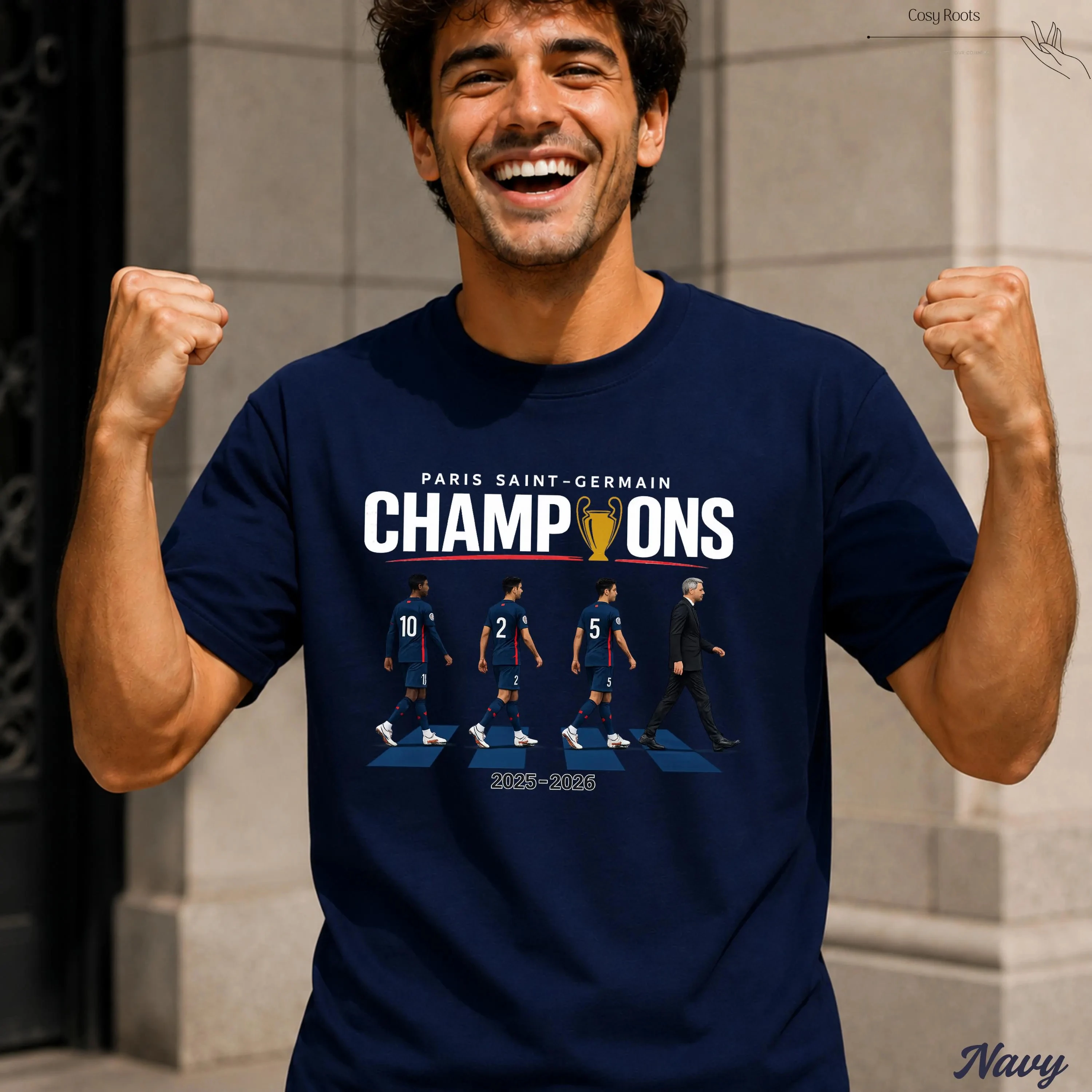 Camiseta PSG Europe Champions 2026 para Homens e Mulheres, Roupas de Algodão de Verão, Moda, Gola Redonda, Camiseta de Manga Curta, Streetwear Unissex