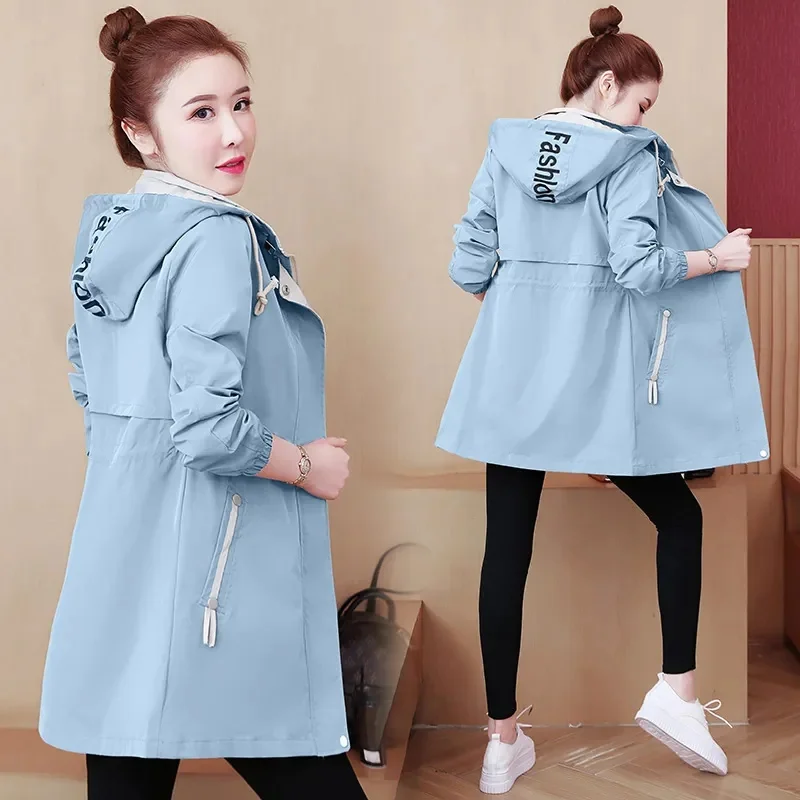 

Long Liner Windbreaker Coat 2023 New Spring Fashionable Overcoming Waist Relaxed Hooded Top for Women Lace-Up Trench Coat 3X