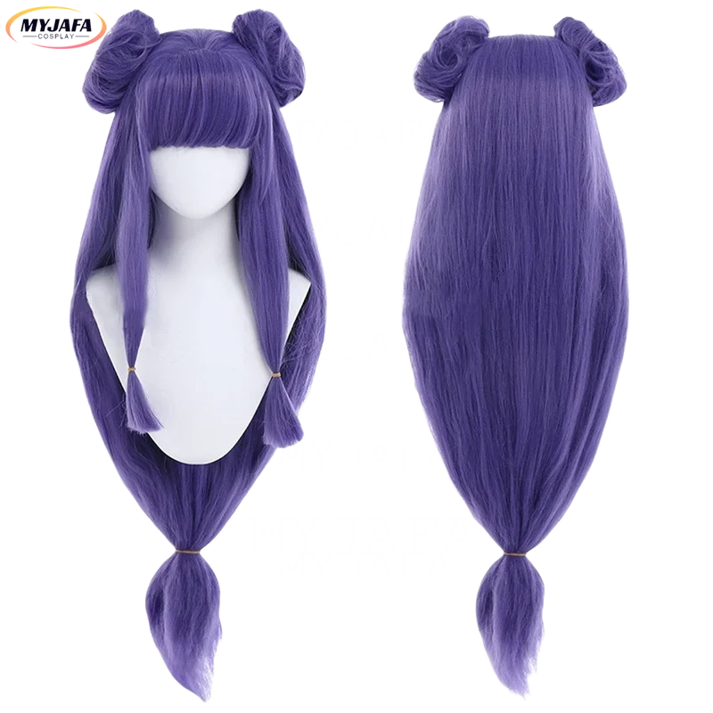 Shampoo-Peluca de Cosplay de Anime Ranma 1/2, pelo sintético resistente al calor, color morado, bollos largos y gorro