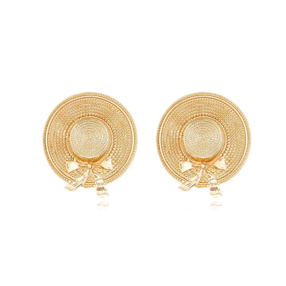 Simple design bow hat earrings retro temperament straw hat stud earrings fun cute earrings women