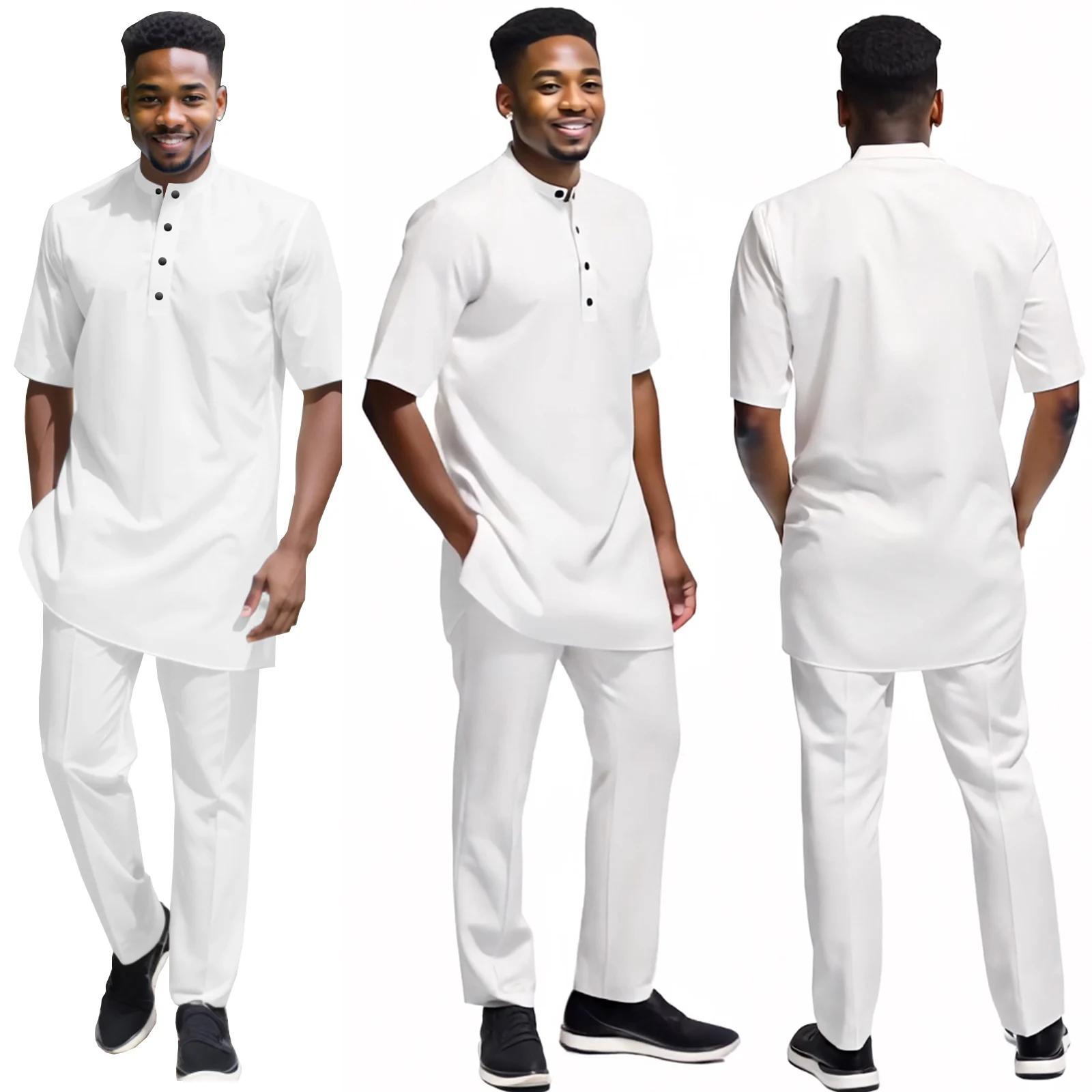 

DBQ Men's 2 Pieces Cotton Solid Color Short Sleeve Shirts Casual Pants Set With Pockets BD167