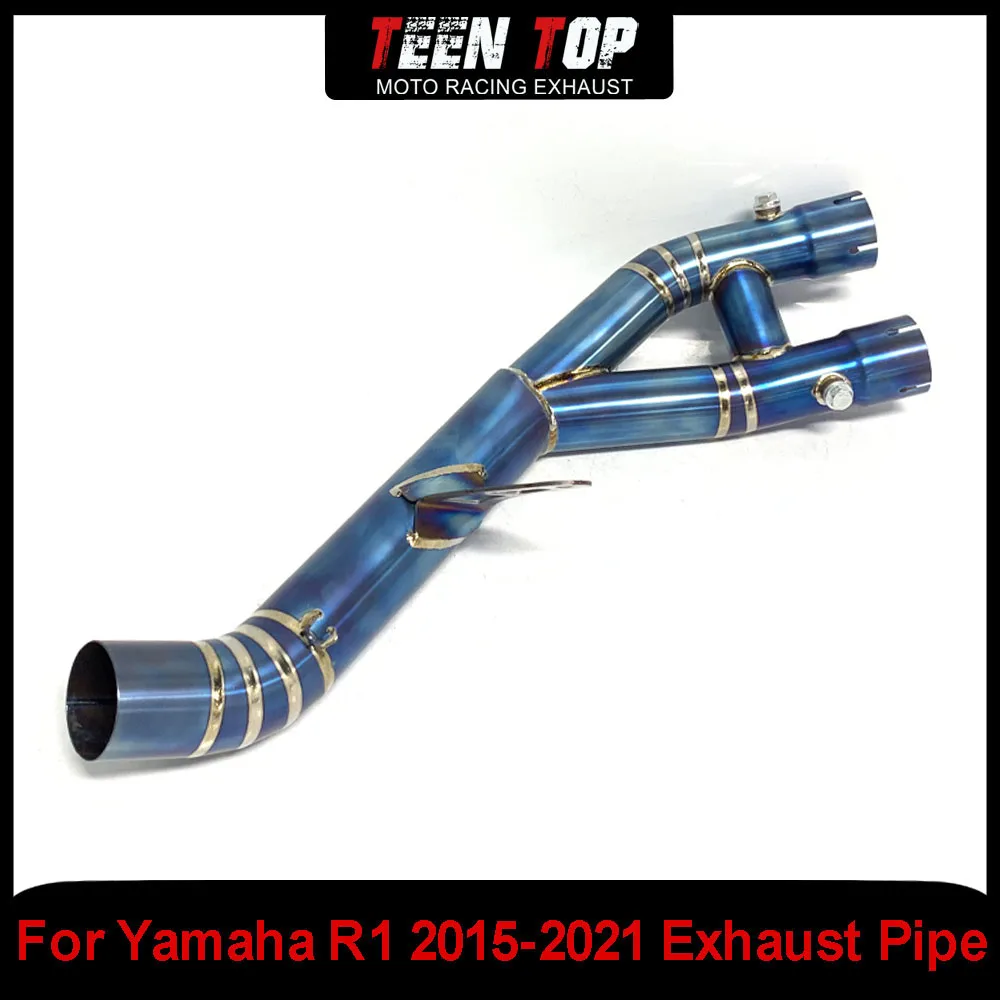 

60.5mm Motorcycle Exhaust Pipe For YAMAHA R1 Decat Pipe Titanium Alloy Middle Link Pipe R1 2015-2021 Burnt Blue Connect Tube