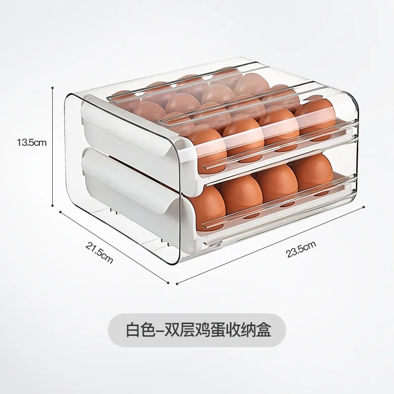 Transparent Double Layer Egg Storage Box Drawer Type Refrigerator Organizer Automatic Rolling Egg Holder