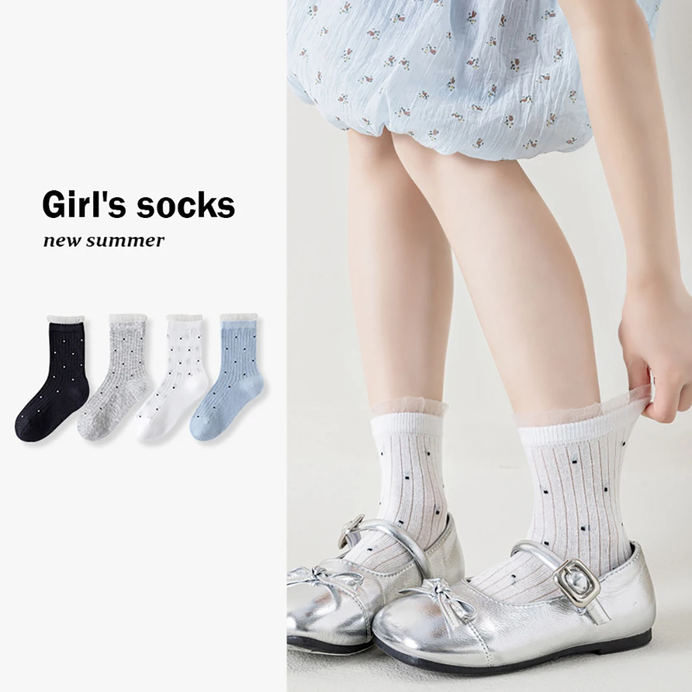4 Pairs/Lot Baby Socks 1-12T Dots Girls Princess Socks Children Knee-high Socks Summer Ventilation Kids Mesh Socks