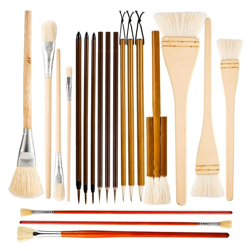 20Pcs Pottery Glaze Brushes Set, Ceramic Brushes With Long Handle Different Shapes Wool Art Paintbrush Tool For Artist