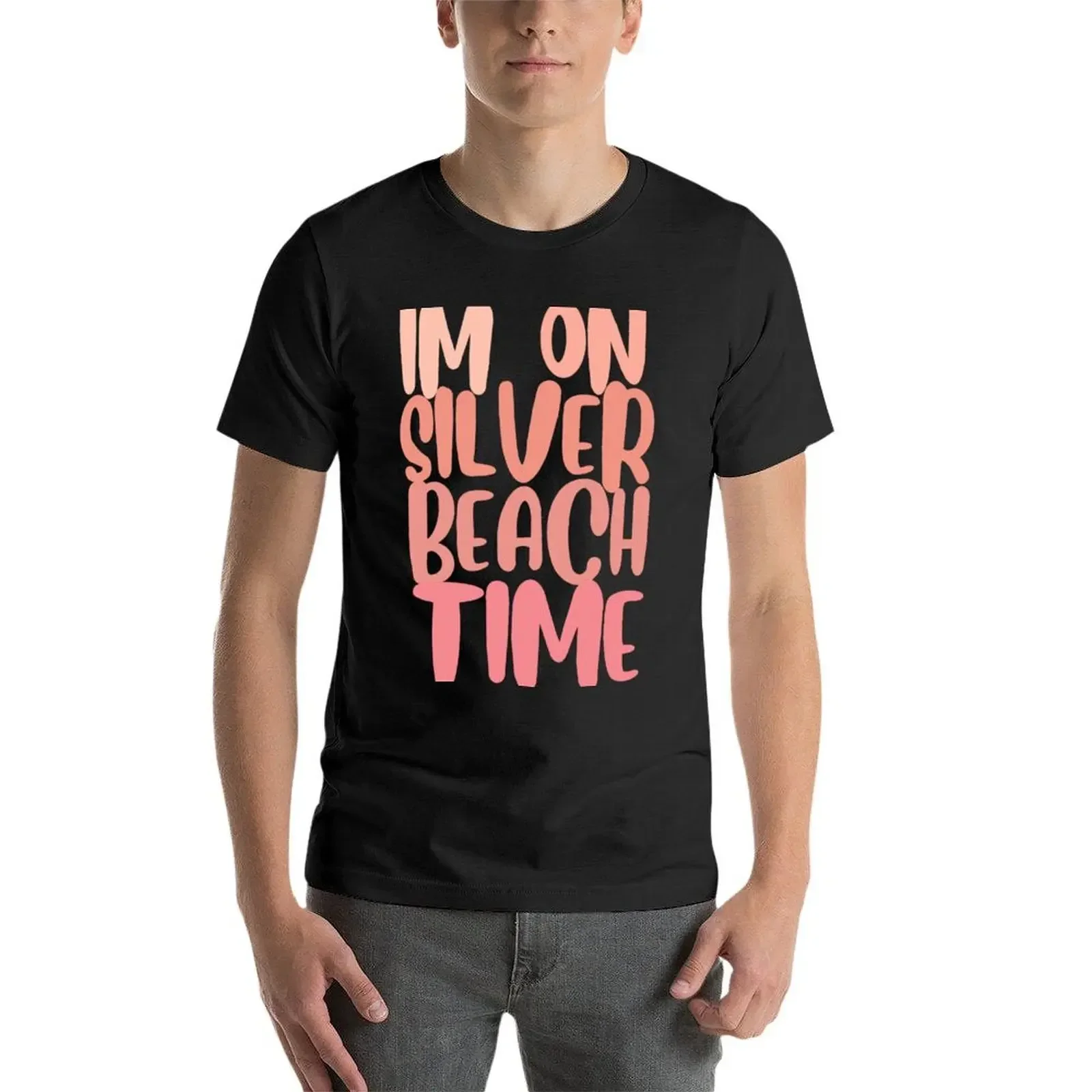 Silver Beach Time Pink T-Shirt man t shirt sweat cute tops heavy weight t shirts for men image 3