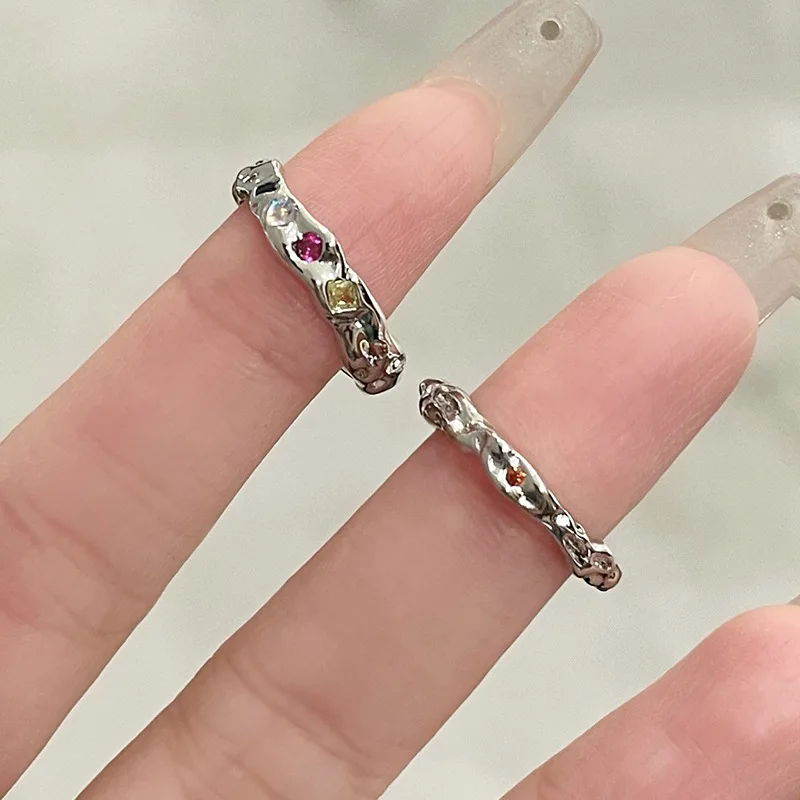 Aesthetic Jewelry Rings For Women Colorful Crystal Zircon Finger Rings Chic Wedding Party Accessories 2023 New Korean Fashion