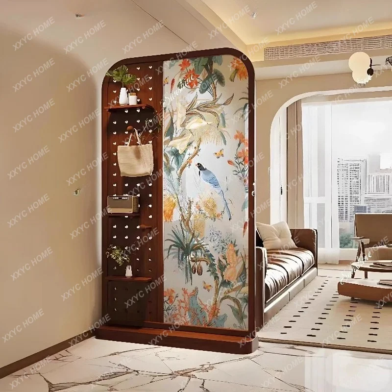 multi-functional solid wood hole board screen partition household living room dining room entrance blocking mobile seat screen