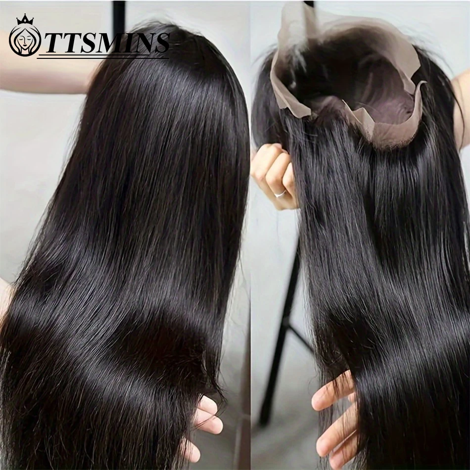 Natural Black 180 Density 13x4 Straight Lace Front Wigs Human Hair Pre Plucked HD Transparent Lace Frontal Wigs With Baby Hair