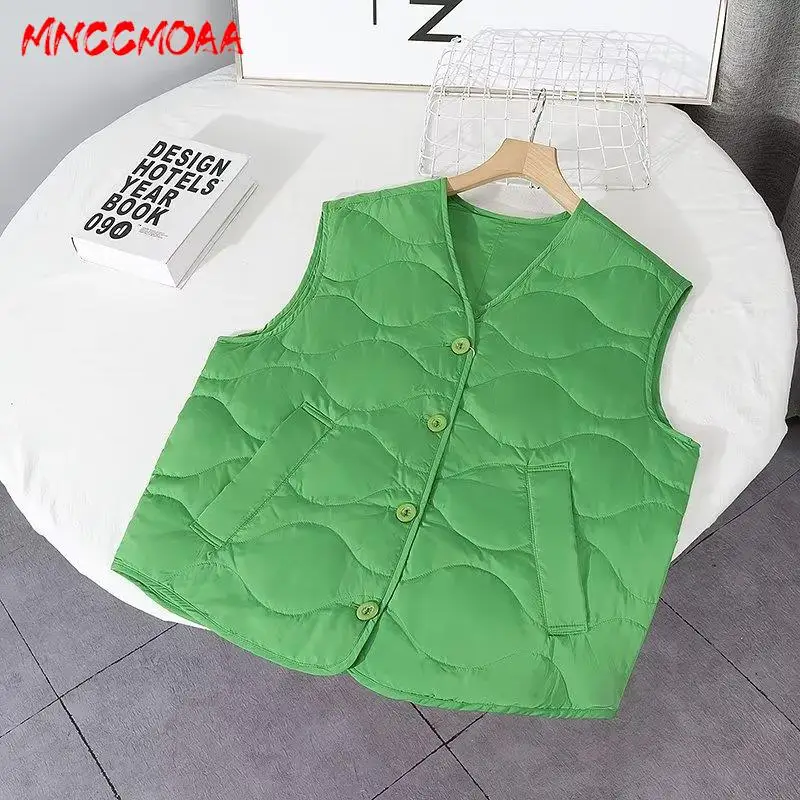 MNCCMOAA-Women's Single-Breasted Sleeveless Vest, Female Monochromatic Tank Tops Casual Simplicity Fashion Autumn Winter 2024