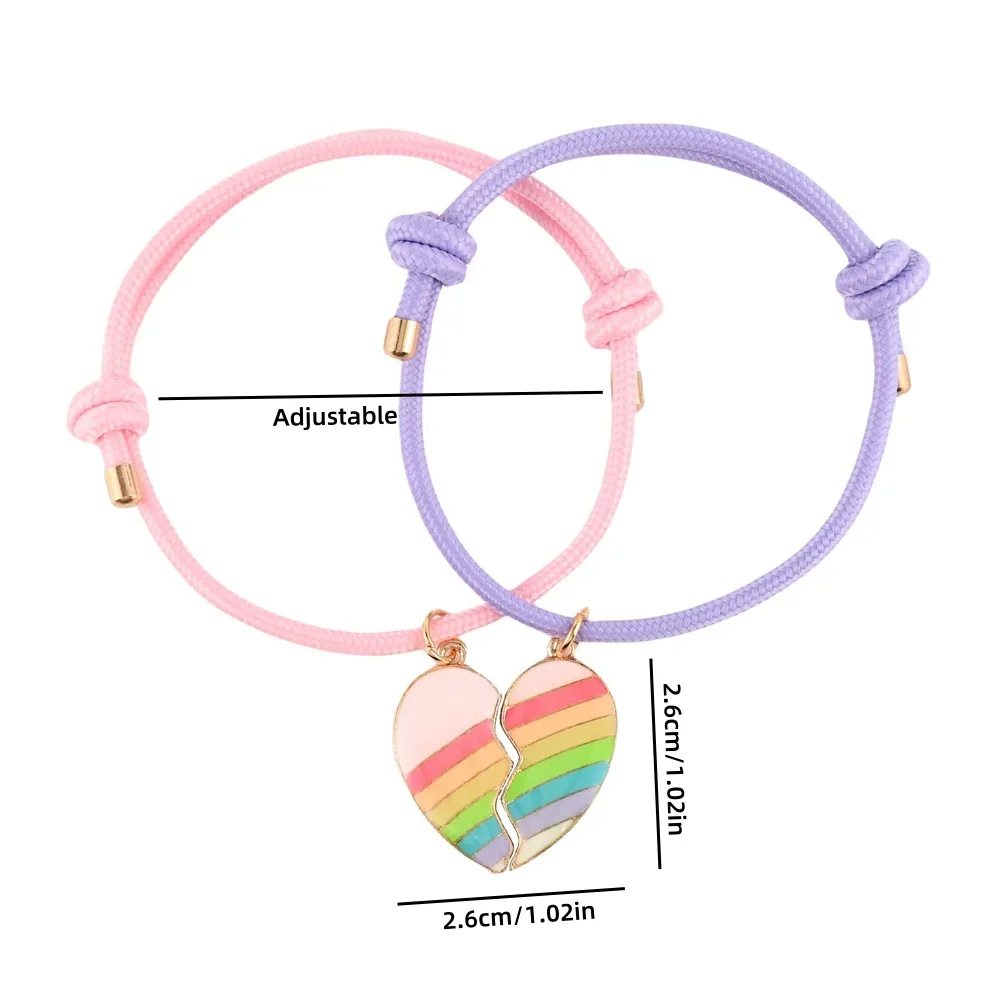 Lovecryst 2 قطعة/المجموعة على شكل قلب قوس قزح اللون أفضل صديق سوار BFF الصداقة مجوهرات هدايا للأطفال #6