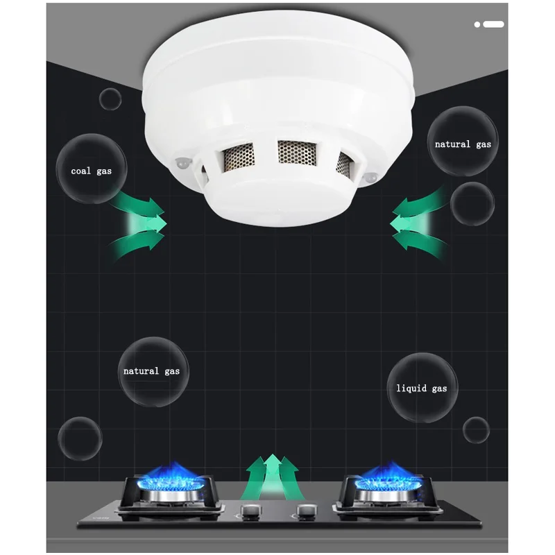 Detector de gás líquido com fio de carvão combustível lpg sonda de gás natural cozinha detecção audível e visual alarme único inseto net