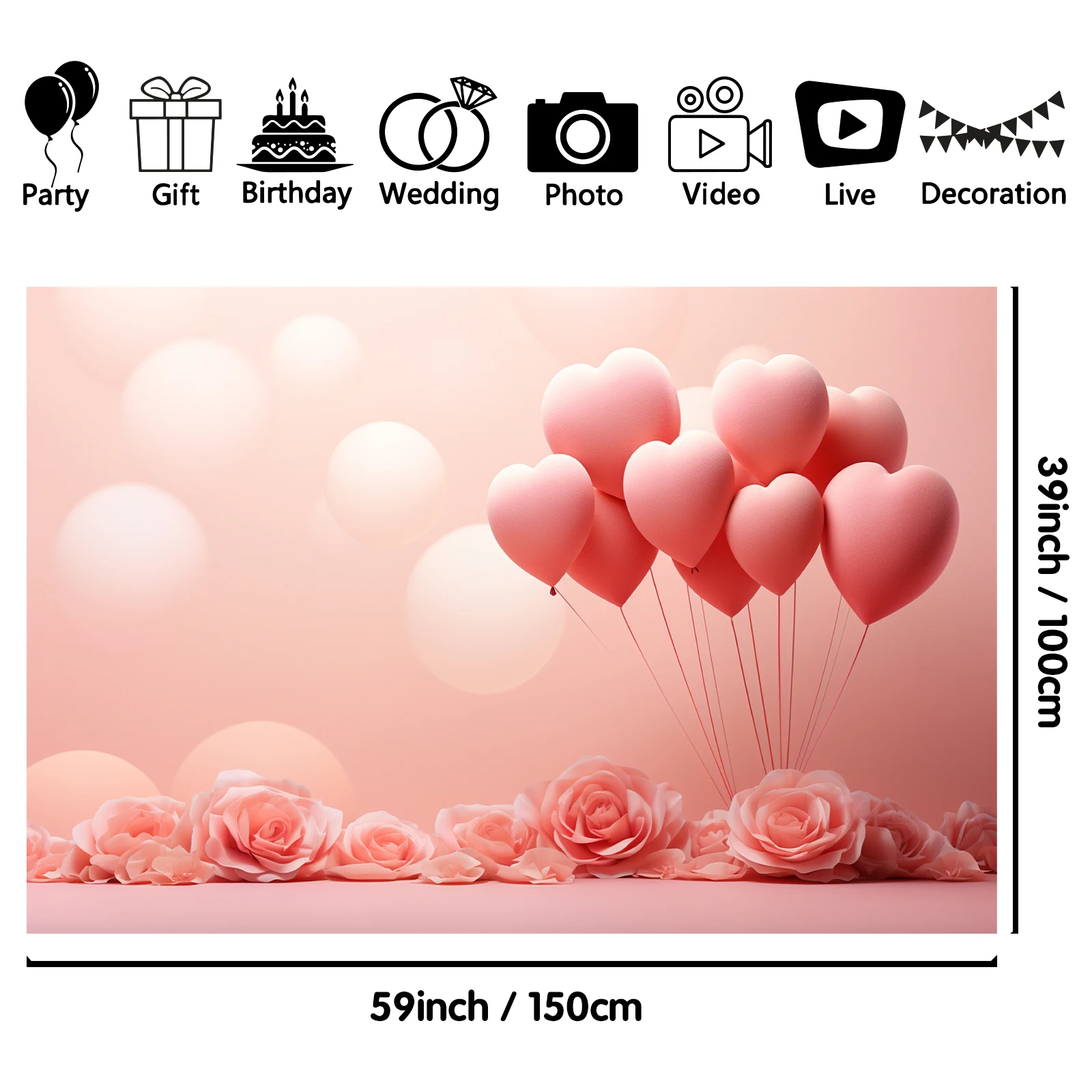 1PCS 100x150cm Valentine'S Day(14) Theme Backdrop,Photography Background,Used To Gifts,Activities Or Other Party Decoration