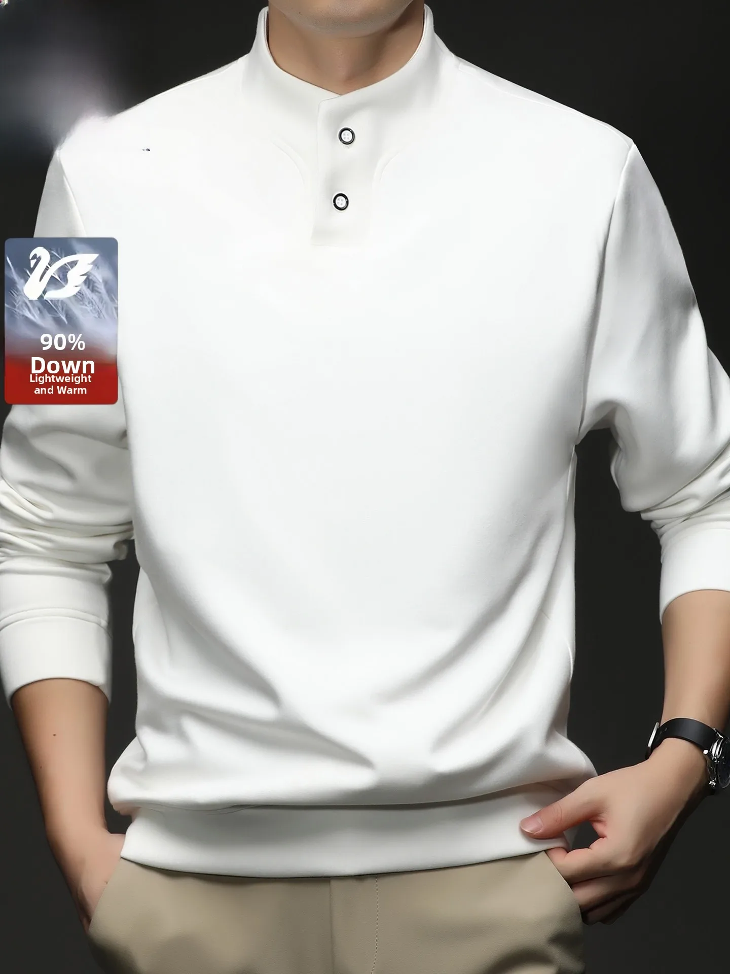 

Утепленная толстовка с капюшоном из гусиного пуха для мужчин, осенне-зимняя новинка, на пуговицах, с воротником-стойкой, длинный рукав, теплая повседневная толстовка