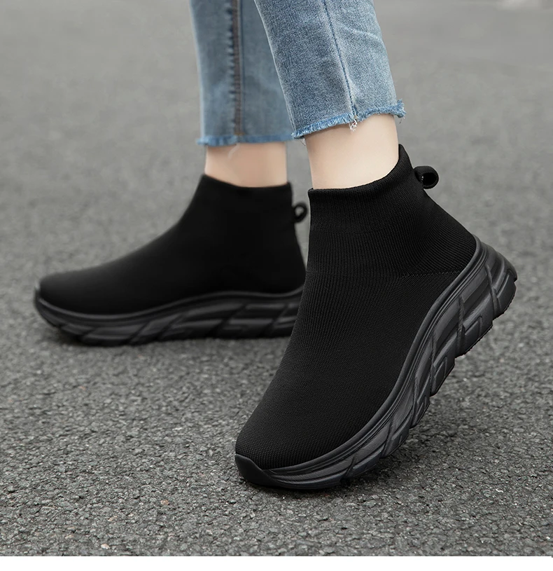 Unisex High-Top Laufschuhe für Männer und Frauen, Bequeme Atmungsaktive Strick-Sneaker, Rutschfeste Outdoor-Schuhe für Damen und Herren – Detail 23