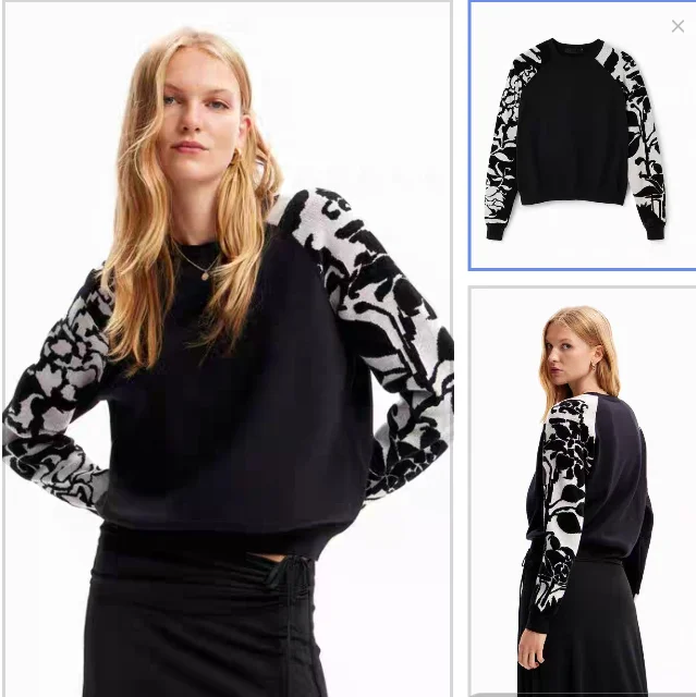 

Foreign trade original single Spanish spring color jacquard patchwork sleeve knitted sweater