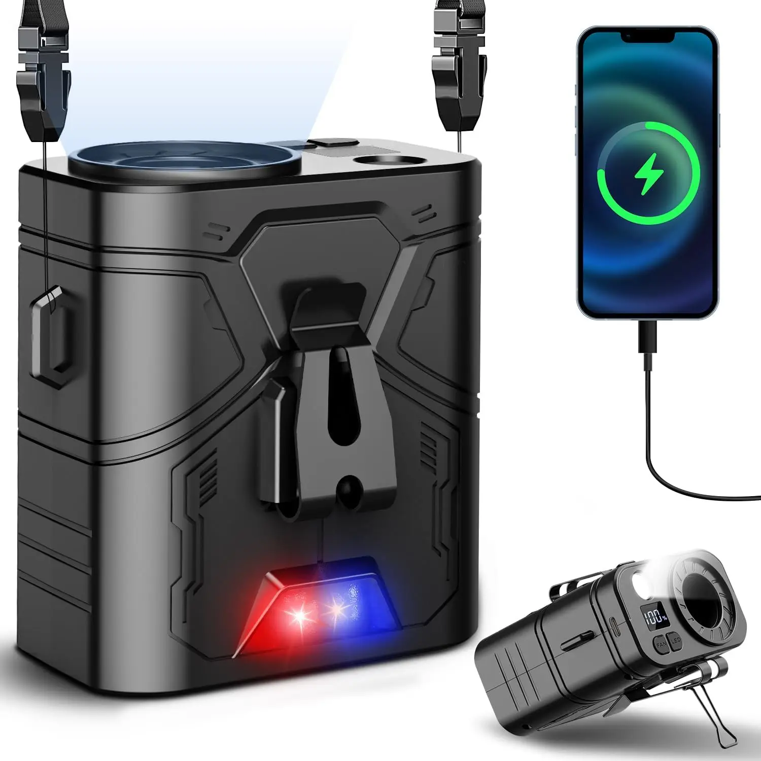 

20000mAh Wearable Waist Fan, 5 Speeds, 20000RPM, 60H Battery, LED Light, Clip-on for Outdoor Work & Camping