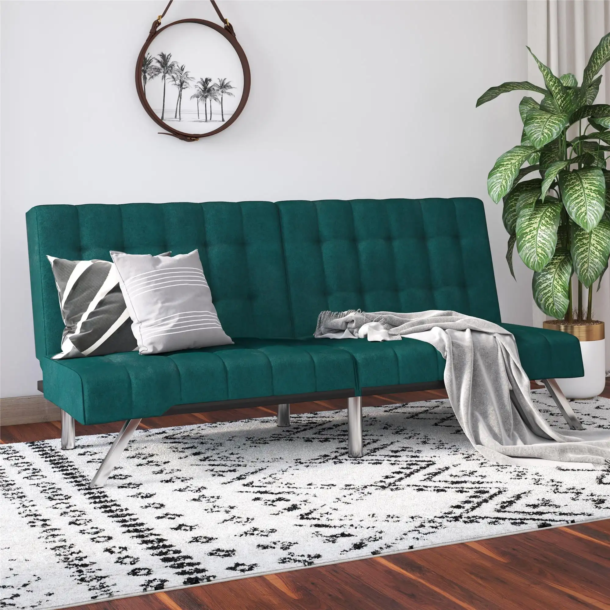 Emily Convertible Tufted Futon Sofa, Velvet