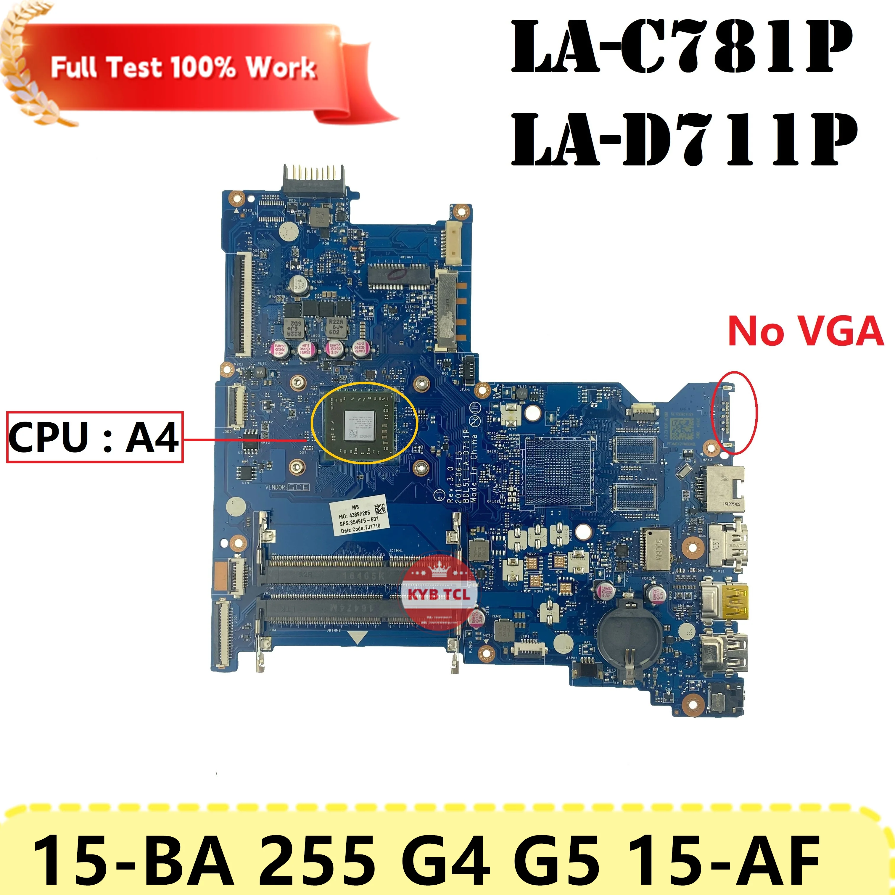 Imagem -06 - Placa-mãe Portátil para hp Pavillion Mainboard 15-af 255 g4 255 g5 15-zf 15-ba 15z-ba La-d711p La-c781p Notebook w e1 e2 a4 a6 a8